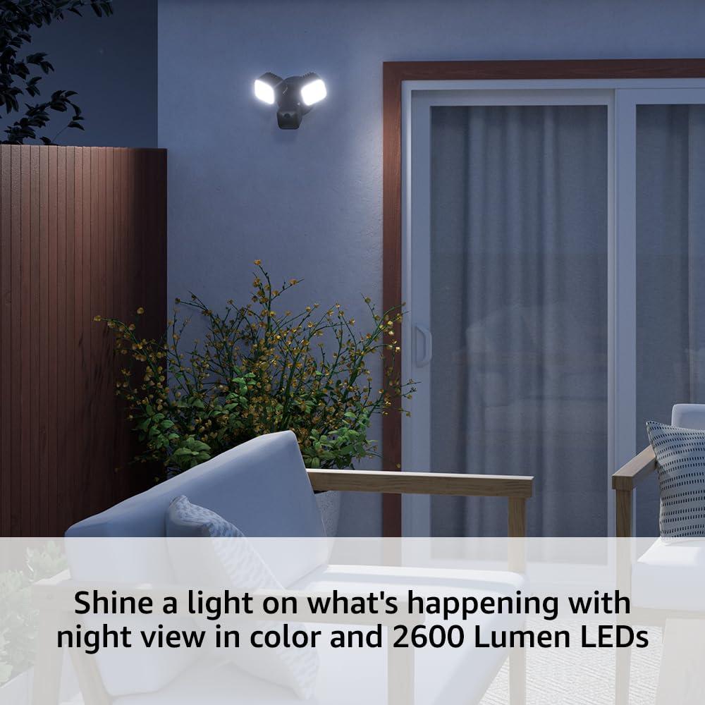 Blink Wired Floodlight Camera With 1-Year Subscription – Smart security camera, 2600 lumens, HD live view, person detection, built-in siren, Works with Alexa – (Black)(Black)