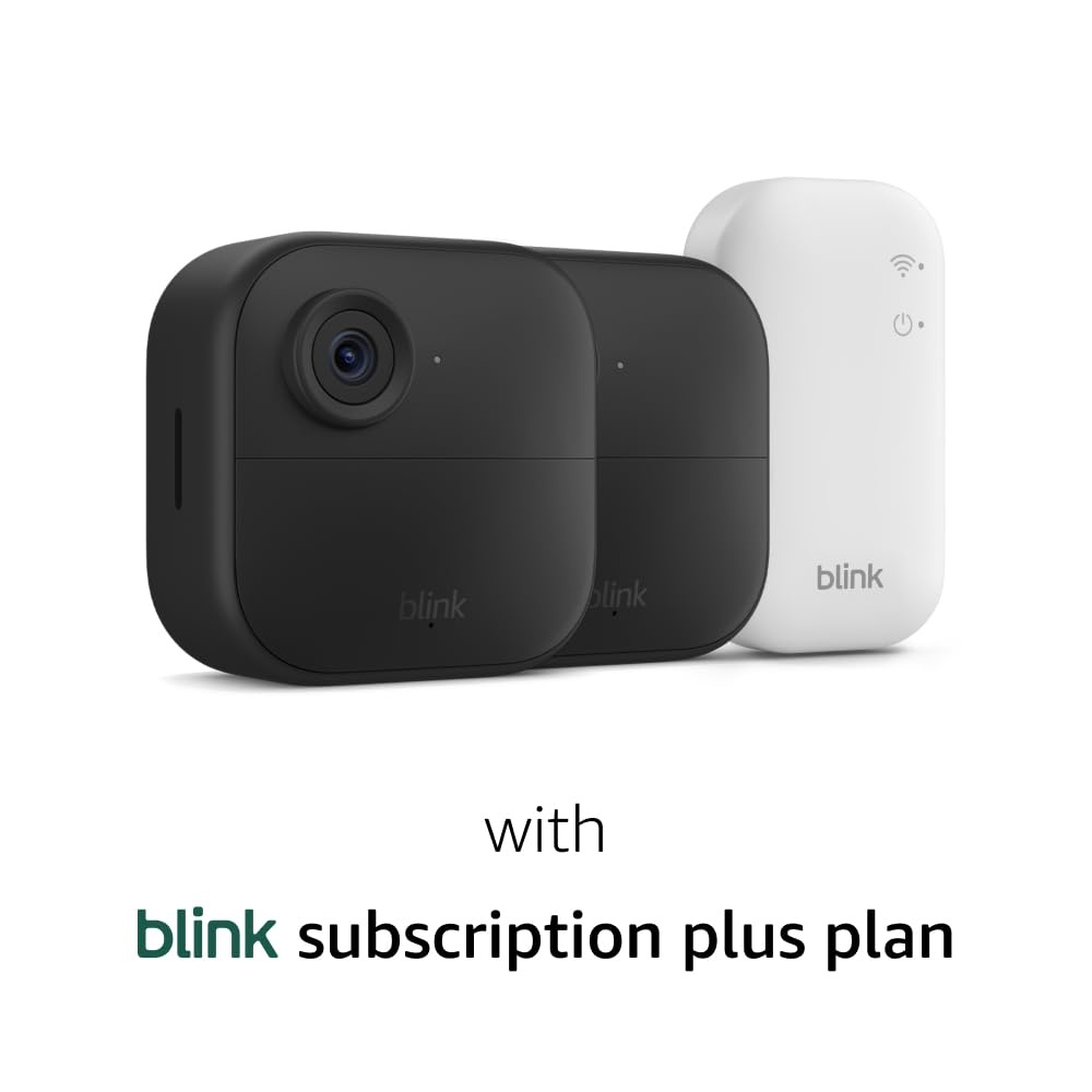 Blink Outdoor 4 and Battery Doorbell 2K+ (newest model) — Two-year battery 1080p cameras and 2K battery doorbell. Sync Module Core included — 5 Cameras + Doorbell (Black)(Save with Plus plan)