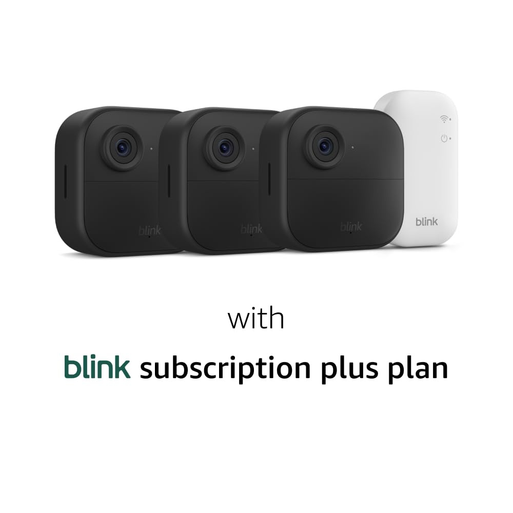 Blink Outdoor 4 and Battery Doorbell 2K+ (newest model) — Two-year battery 1080p cameras and 2K battery doorbell. Sync Module Core included — 5 Cameras + Doorbell (Black)(Save with Plus plan)