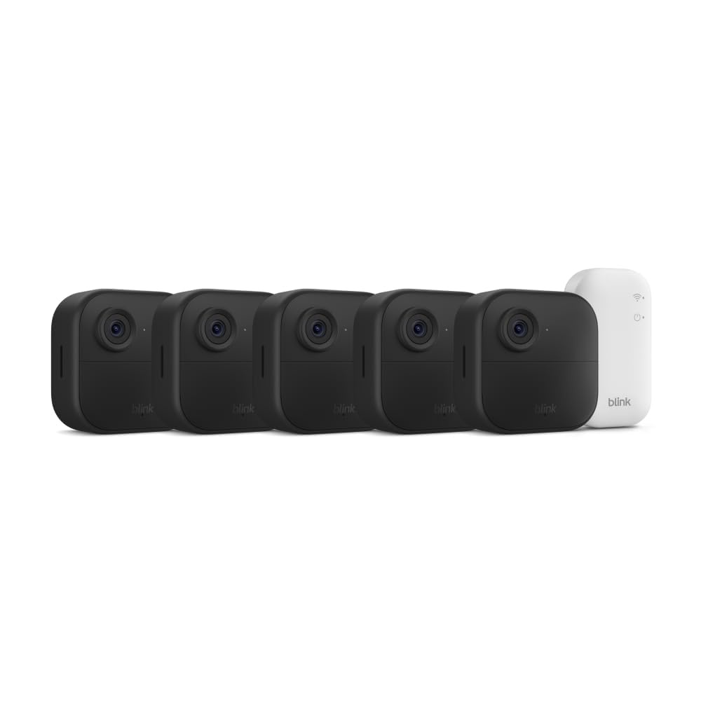 Blink Outdoor 4 and Battery Doorbell 2K+ (newest model) — Two-year battery 1080p cameras and 2K battery doorbell. Sync Module Core included — 5 Cameras + Doorbell (Black)(Save with Plus plan)