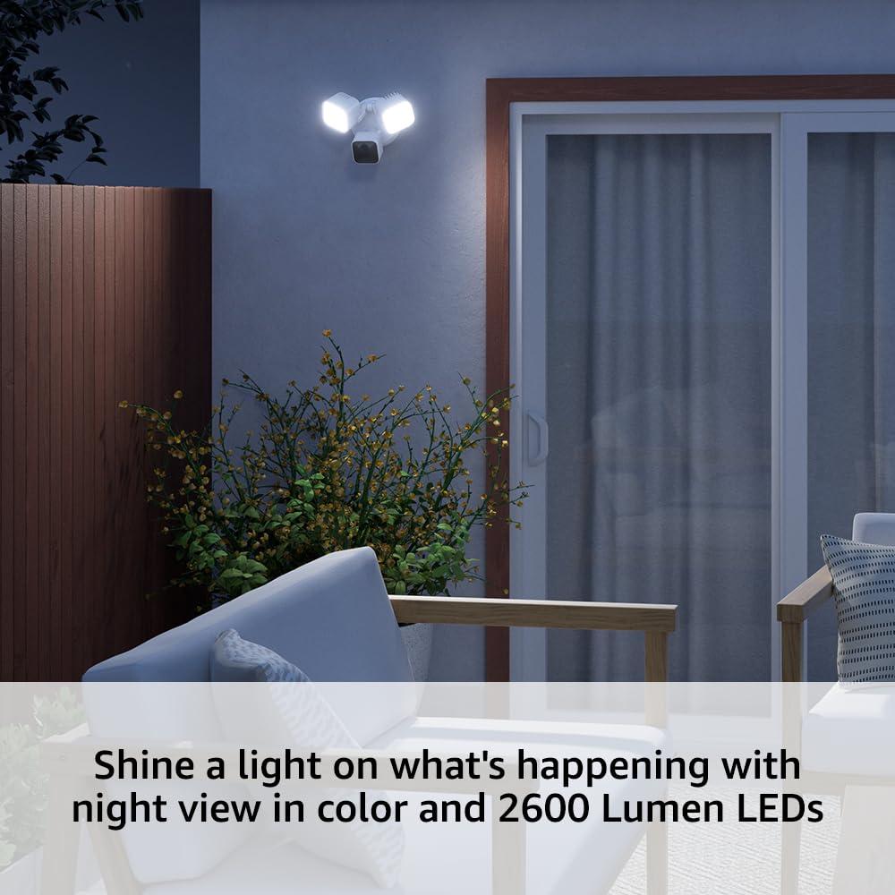 Blink Wired Floodlight Camera With 1-Year Subscription – Smart security camera, 2600 lumens, HD live view, person detection, built-in siren, Works with Alexa – (Black)(White)