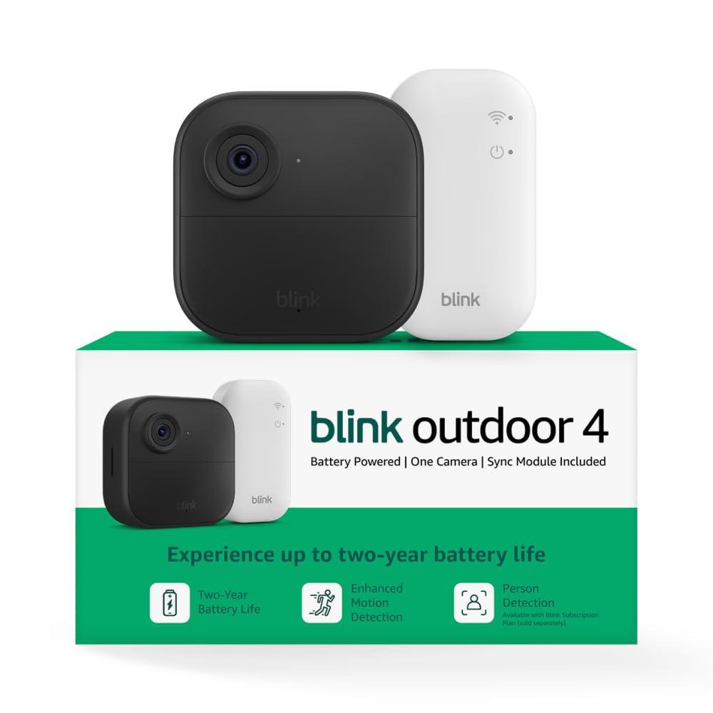 Blink Outdoor 4 + 1-Year Subscription – Wireless smart security camera, two-year battery life, 1080p HD day and infrared night live view. Sync Module Core included – 5 camera system(Save with Subscription)