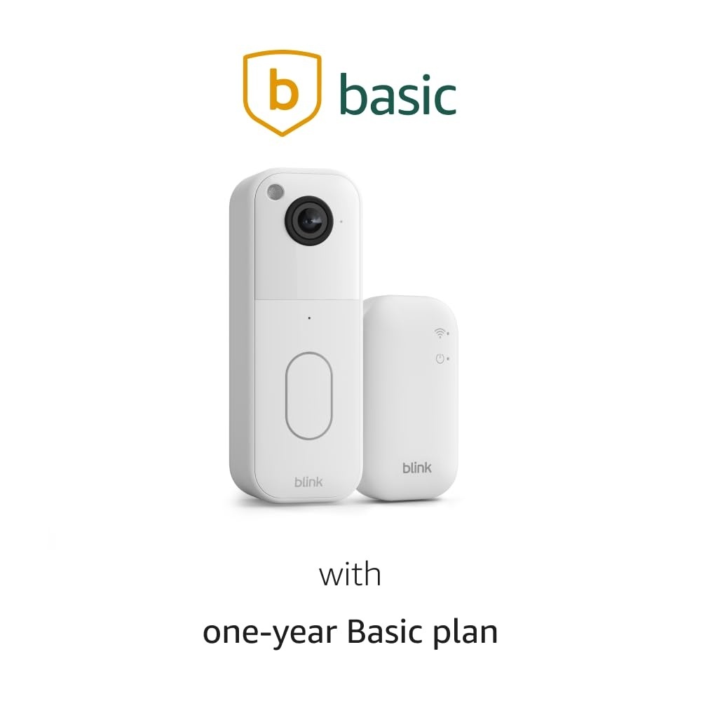 Blink Video Doorbell with 1-Year Basic plan – Head-to-toe HD view, two-year battery life, and simple setup. Sync Module Core included – System (White)
