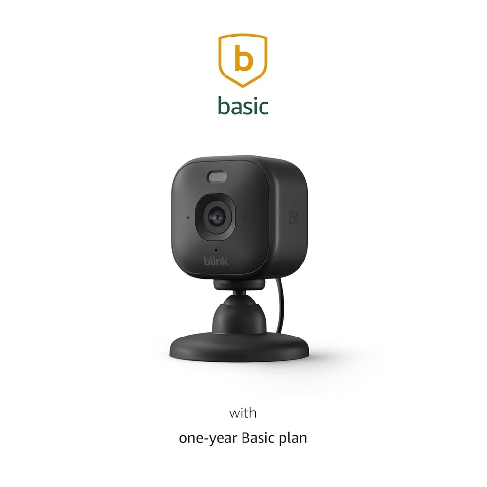 Blink Mini 2K+ (newest model) with 1-Year Basic plan – Plug-in Home & Pet Security Camera with 2K video resolution, color night vision, enhanced audio, motion detection – 1 camera (Black)