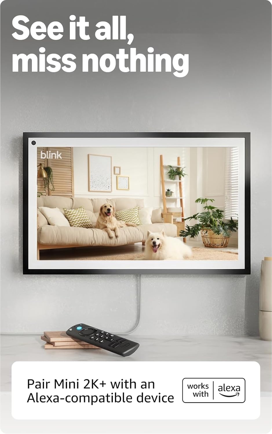 Blink Mini 2K+ (newest model) with 1-Year Basic plan – Plug-in Home & Pet Security Camera with 2K video resolution, color night vision, enhanced audio, motion detection – 1 camera (White)