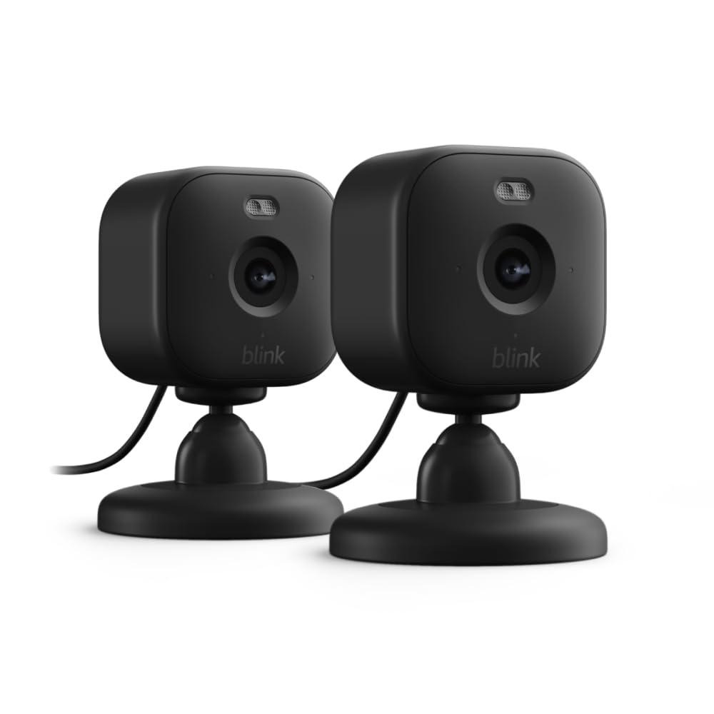 Blink Mini 2 with 1-Year Plus Subscription, 2 Cameras (White) — Plug-in smart security camera, HD night view in color, built-in spotlight, motion detection, Works with Alexa(Black)