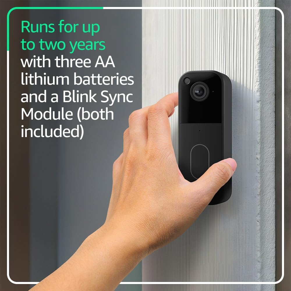 Blink Video Doorbell with1-Year Basic plan– Head-to-toe HD view, two-year battery life, and simple setup. Sync Module Core included – System (Black)