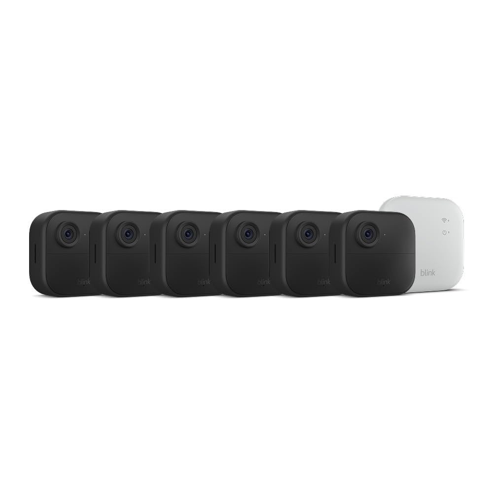 Blink Outdoor 4 XR with 1-Year Plus ai Plan – two-year battery wireless camera with 4x security coverage, 1000 ft open-air range or 400 ft with typical use — 6 camera system