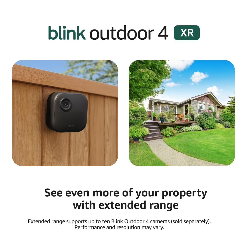 Blink Outdoor 4 XR with 1-Year Plus ai Plan – two-year battery wireless camera with 4x security coverage, 1000 ft open-air range or 400 ft with typical use — 6 camera system